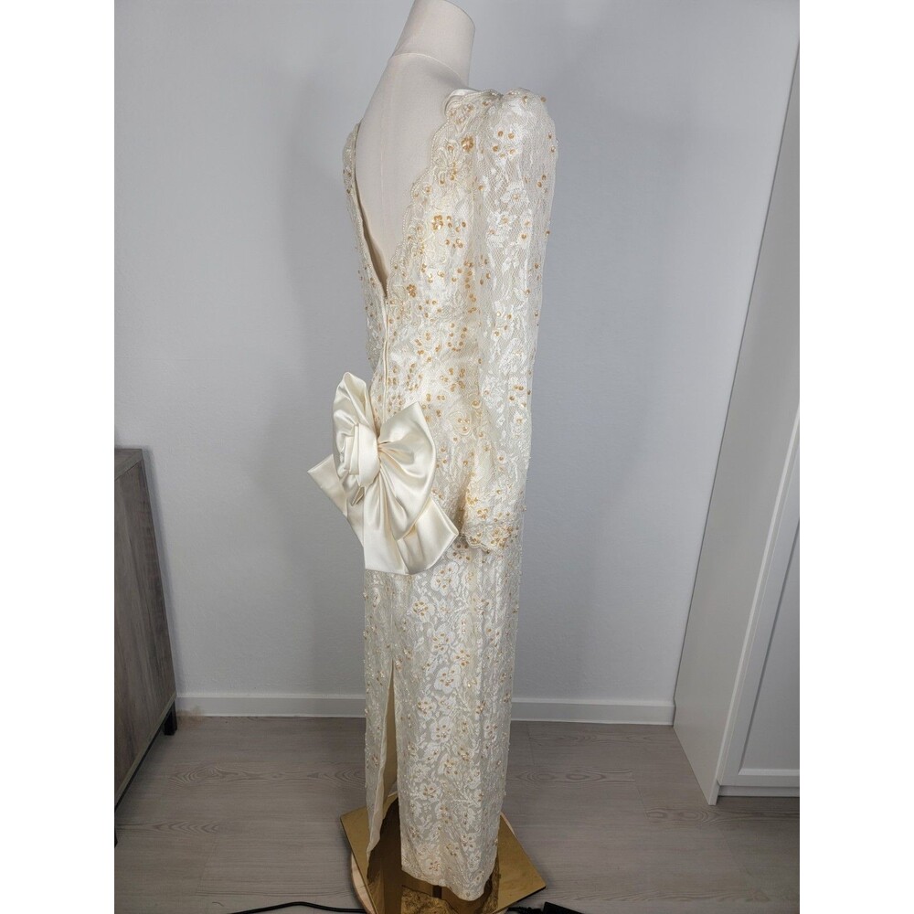 Nina Bellucci Beaded Lace Wedding Gown Ivory Open Back Bow Dress Sz 10 (Sm/Med) - Picture 6 of 16
